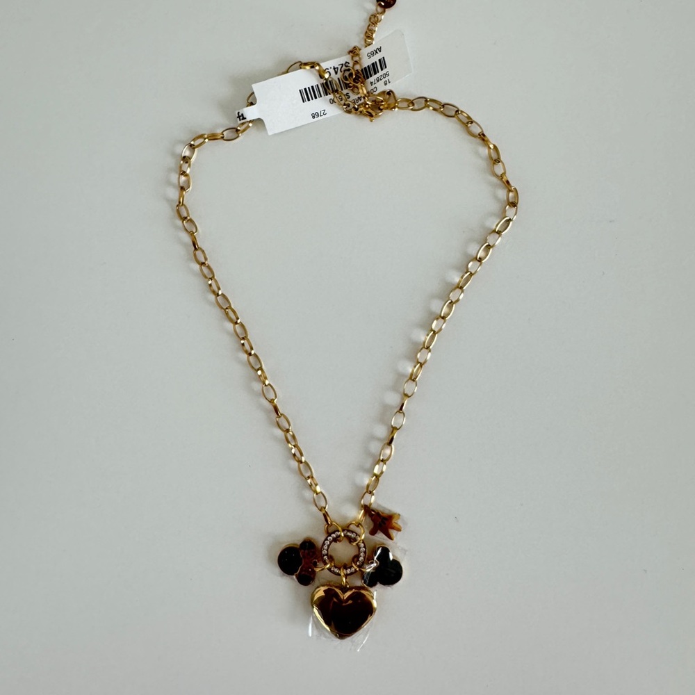 Mickey and Minnie Mouse Gold Heart Charm Necklace